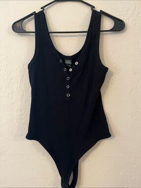 wild fable Black Ribbed Snap-Front Bodysuit